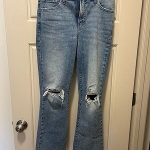 Express Light Blue Distressed Flare Jeans